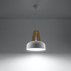 Lampa wisząca CASCO biała/naturalne drewno SOLLUX SL.0388