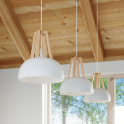 Lampa wisząca CASCO biała/naturalne drewno SOLLUX SL.0388