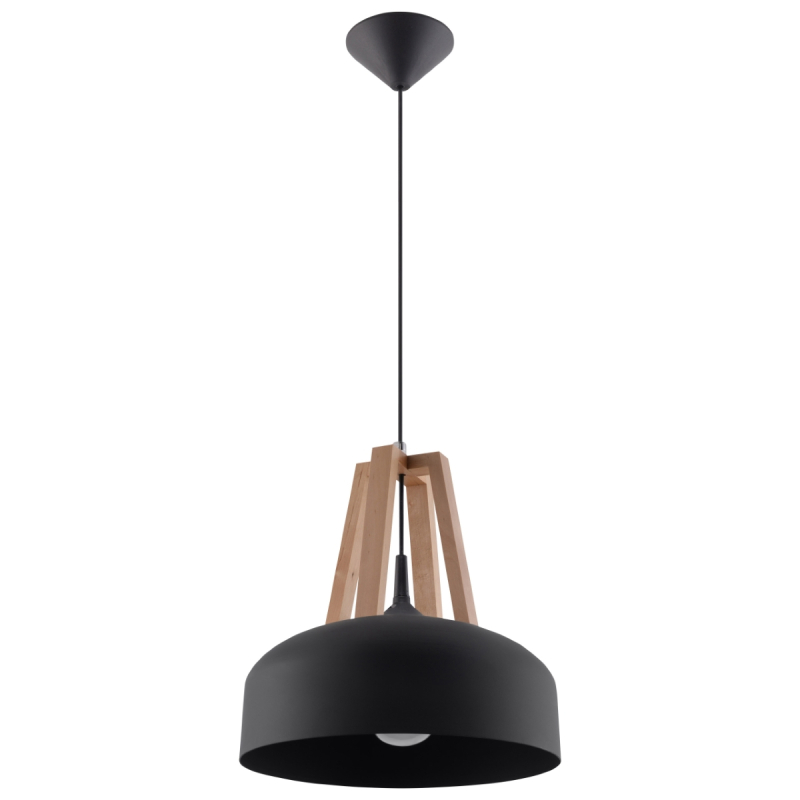 Lampa wisząca CASCO czarna/naturalne drewno SOLLUX SL.0390