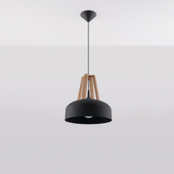 Lampa wisząca CASCO czarna/naturalne drewno SOLLUX SL.0390