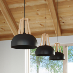 Lampa wisząca CASCO czarna/naturalne drewno SOLLUX SL.0390