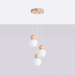 Lampa wisząca PEKKA 3P biała/naturalne drewno SOLLUX SL.1391