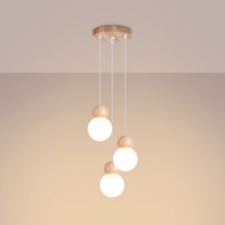 Lampa wisząca PEKKA 3P biała/naturalne drewno SOLLUX SL.1391