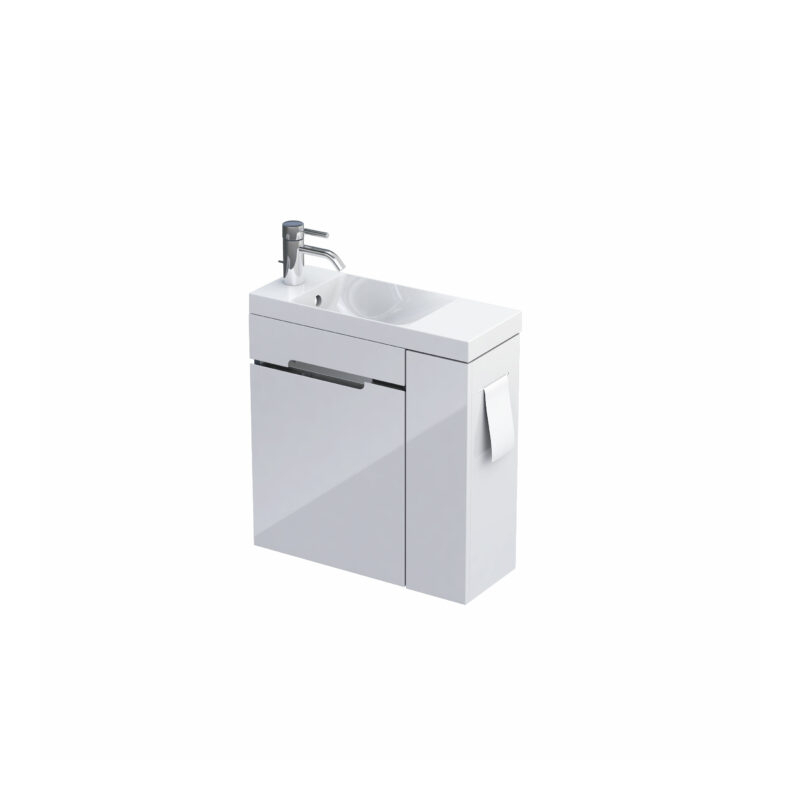 Zestaw meblowy 55 cm, dwoje drzwi SILVER UNI biały połysk, lewa - umywalka syntetyczna ORISTO OR33-ZD2D-55-1-P