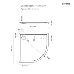 Superior brodzik 90x90 cm półokrągły akrylowy biały OLTENS 16002000