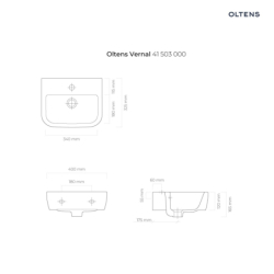Vernal umywalka 40x32,5 cm wisząca z powłoką SmartClean biała OLTENS 41503000