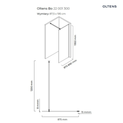 Bo Walk-In ścianka prysznicowa 90 cm czarny mat/szkło przezroczyste OLTENS 22001300
