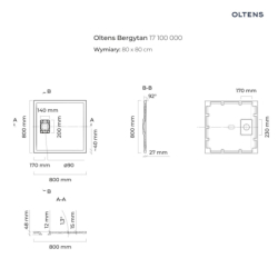 Bergytan brodzik 80x80 cm kwadratowy RockSurface biały OLTENS 17100000