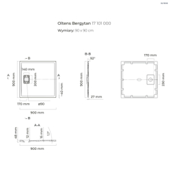 Bergytan brodzik 90x90 cm kwadratowy RockSurface biały OLTENS 17101000