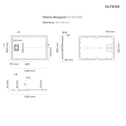 Bergytan brodzik 120x80 cm prostokątny RockSurface biały OLTENS 15103000