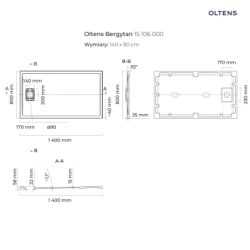 Bergytan brodzik 140x80 cm prostokątny RockSurface biały OLTENS 15106000