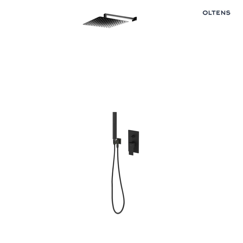 Zestaw Gota bateria podtynkowa z deszczownicą 30 cm Vindel (S) i kompletem prysznicowym Sog czarny mat OLTENS 36601300