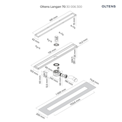 Langan 70 uniwersalny 2w1 odpływ prysznicowy liniowy 70 cm z kołnierzem czarny mat OLTENS 30006300