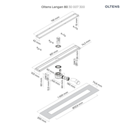 Langan 80 uniwersalny 2w1 odpływ prysznicowy liniowy 80 cm z kołnierzem czarny mat OLTENS 30007300