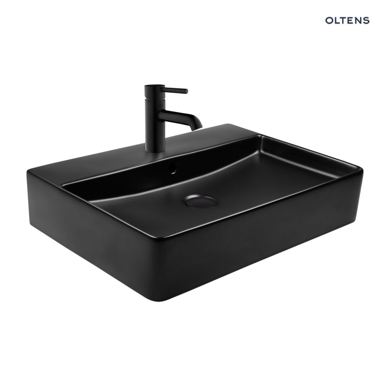 Duve umywalka 59x43,5 cm nablatowa prostokątna z powłoką SmartClean czarny mat OLTENS 41800300