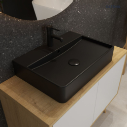 Duve umywalka 59x43,5 cm nablatowa prostokątna z powłoką SmartClean czarny mat OLTENS 41800300