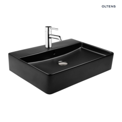 Duve umywalka 59x43,5 cm nablatowa prostokątna z powłoką SmartClean czarny mat OLTENS 41800300