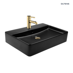Duve umywalka 59x43,5 cm nablatowa prostokątna z powłoką SmartClean czarny mat OLTENS 41800300