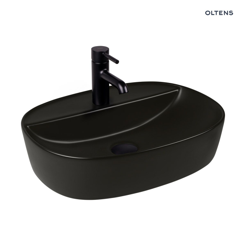 Hamnes Thin umywalka 51x39 cm nablatowa owalna z powłoką SmartClean czarny mat OLTENS 41813300