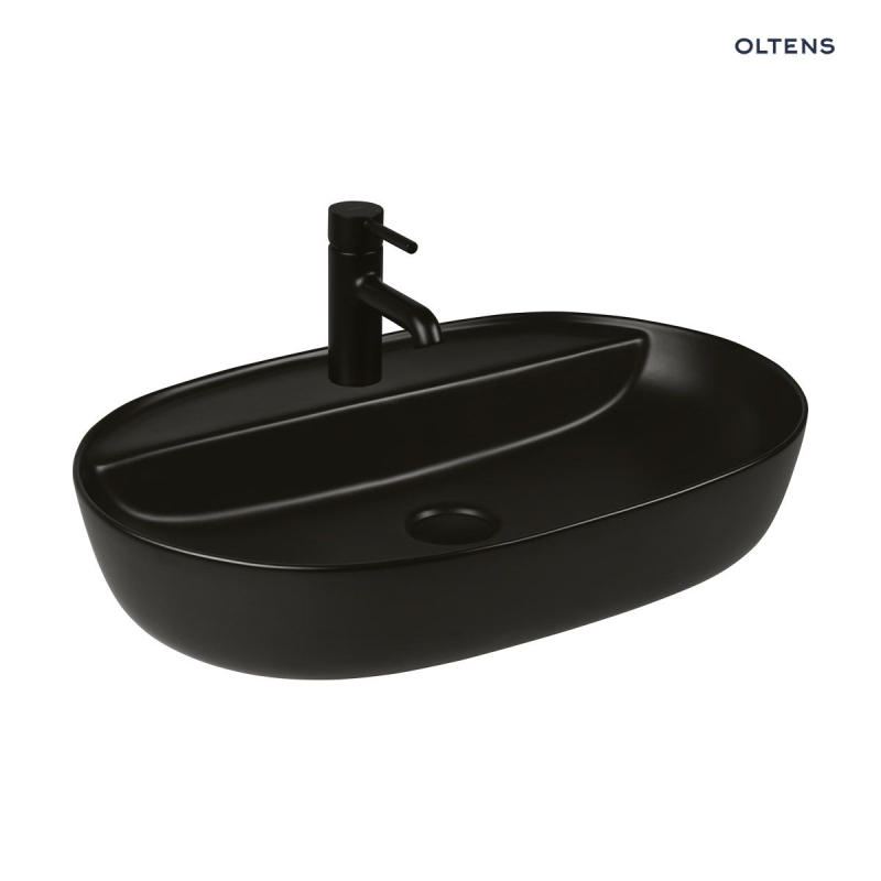 Hamnes Thin umywalka 62x42 cm nablatowa owalna z powłoką SmartClean czarny mat OLTENS 41814300