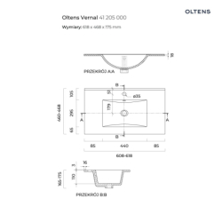 Vernal umywalka 60x46 cm meblowa prostokątna czarny mat OLTENS 41205300
