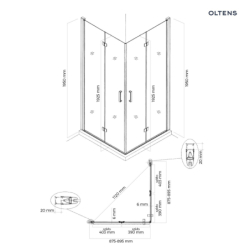 Byske kabina prysznicowa 90x90 cm kwadratowa czarny mat/szkło przezroczyste OLTENS 20002300