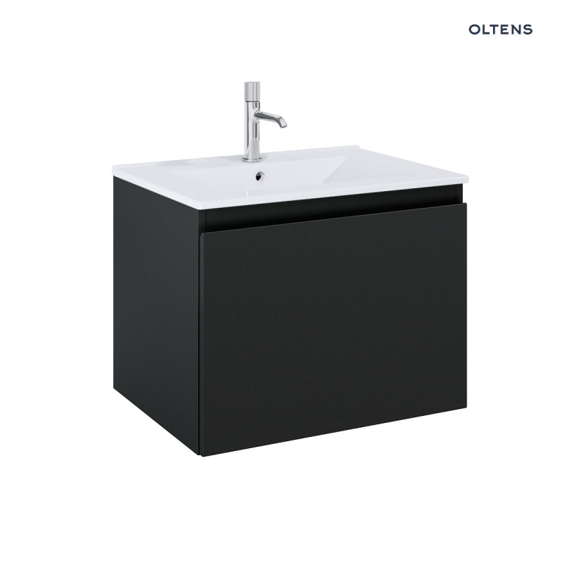 Zestaw Vernal umywalka z szafką 60 cm biały połysk/czarny mat OLTENS 68012300