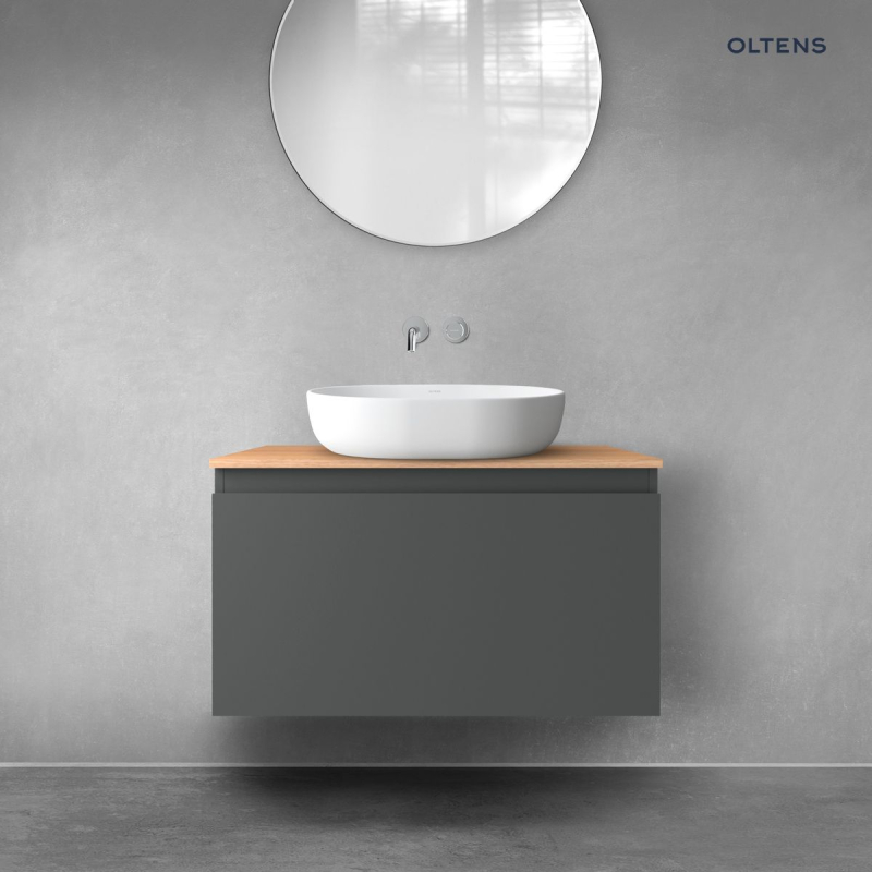 Vernal szafka 80 cm podumywalkowa wisząca z blatem grafit mat/dąb OLTENS 68112400