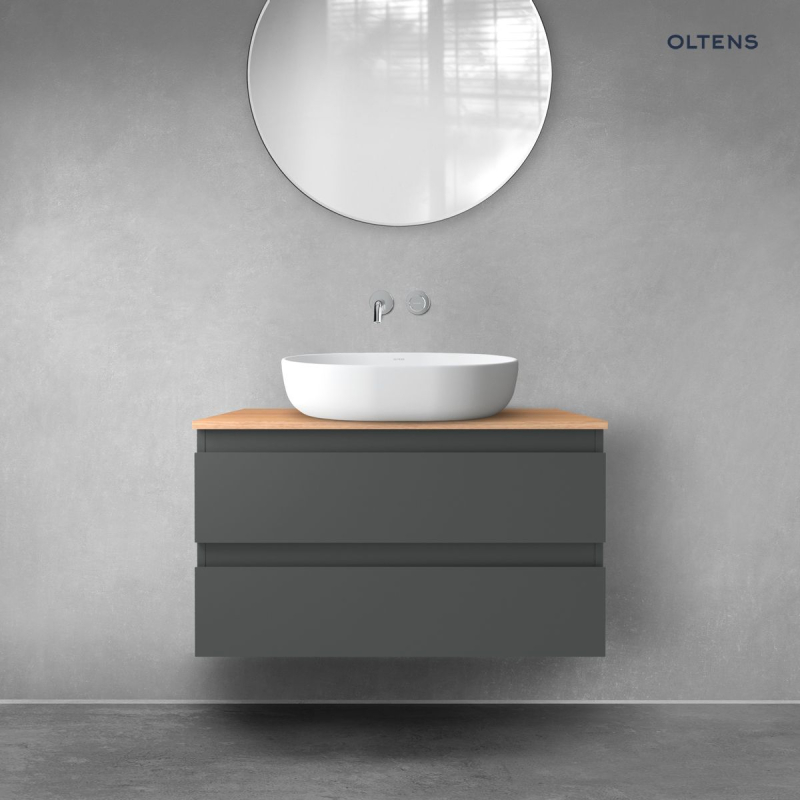 Vernal szafka 80 cm podumywalkowa wisząca z blatem grafit mat/dąb OLTENS 68125400