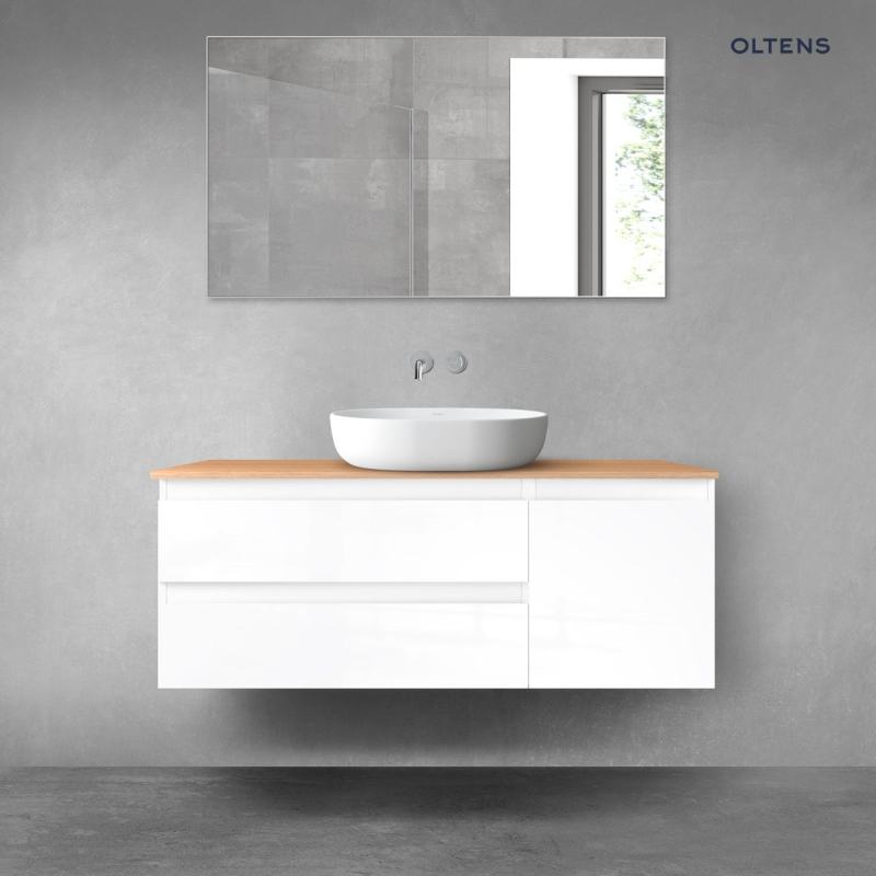 Vernal zestaw mebli łazienkowych 120 cm z blatem biały połysk/dąb OLTENS 68211000
