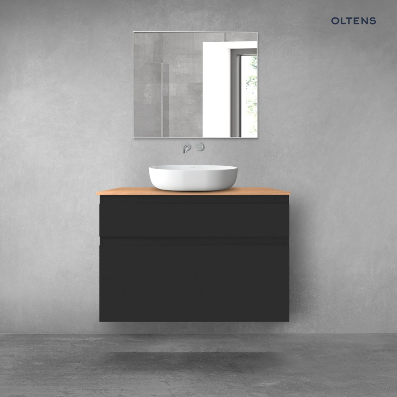 Vernal zestaw mebli łazienkowych 100 cm z blatem czarny mat/dąb OLTENS 68224300
