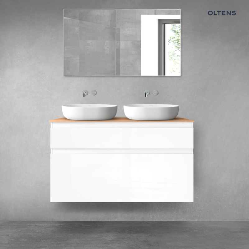 Vernal zestaw mebli łazienkowych 120 cm z blatem biały połysk/dąb OLTENS 68225000