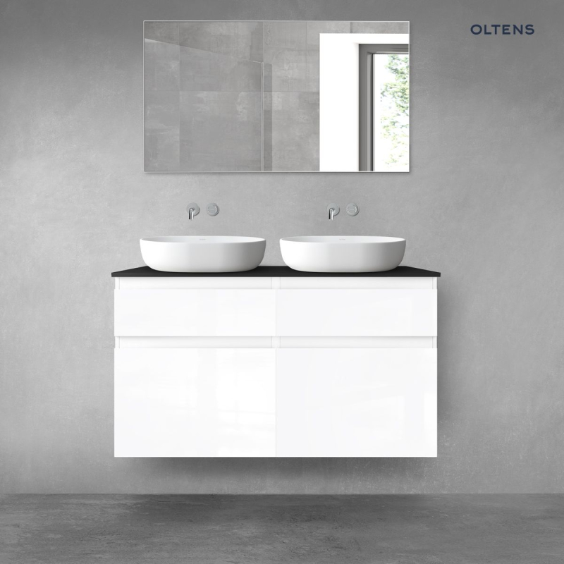 Vernal zestaw mebli łazienkowych 120 cm z blatem biały połysk/czarny mat OLTENS 68303000