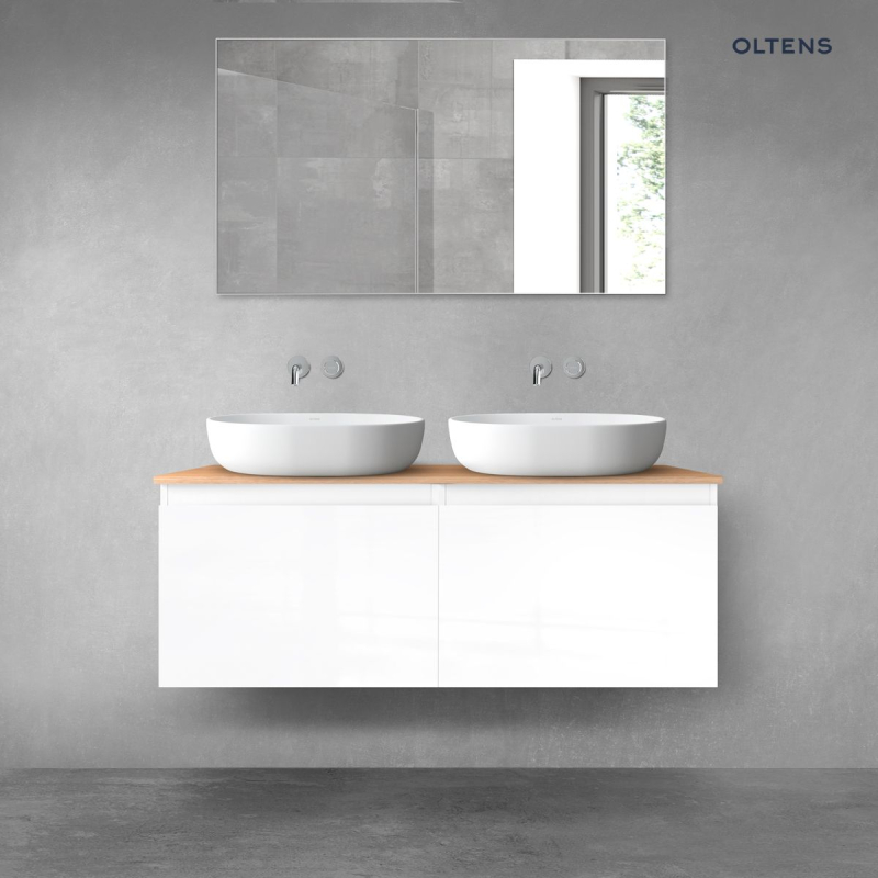 Vernal zestaw mebli łazienkowych 120 cm z blatem biały połysk/dąb OLTENS 68244000