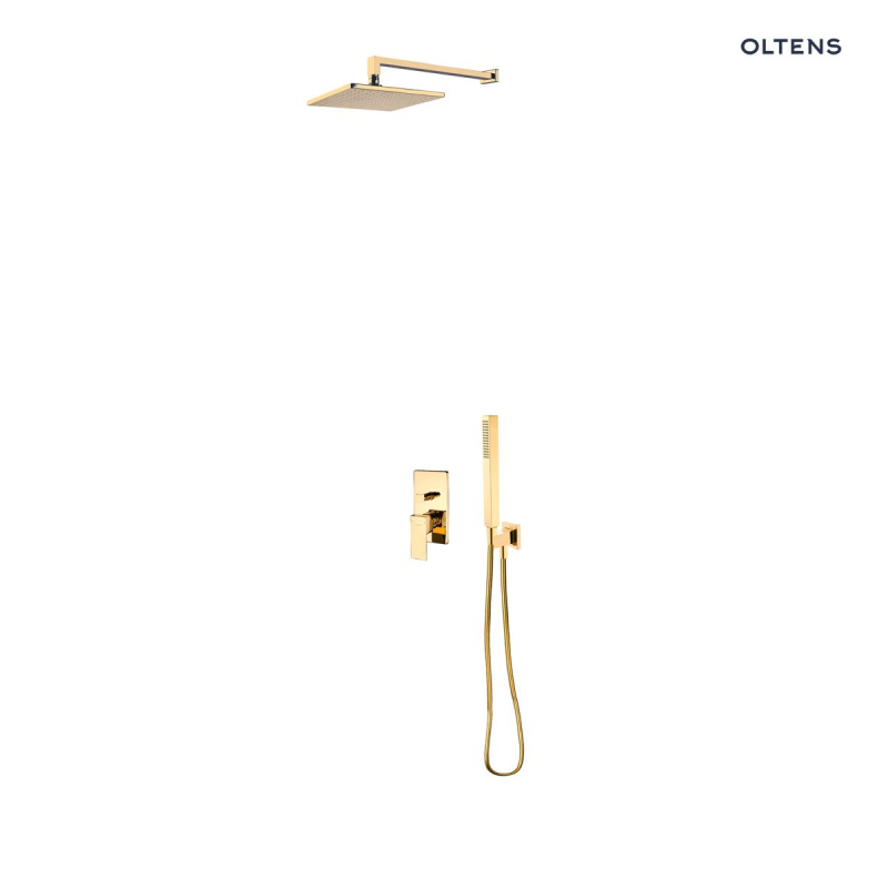 Zestaw Gota bateria podtynkowa z deszczownicą 22 cm Atran i kompletem prysznicowym Sog złoty połysk OLTENS 36616800