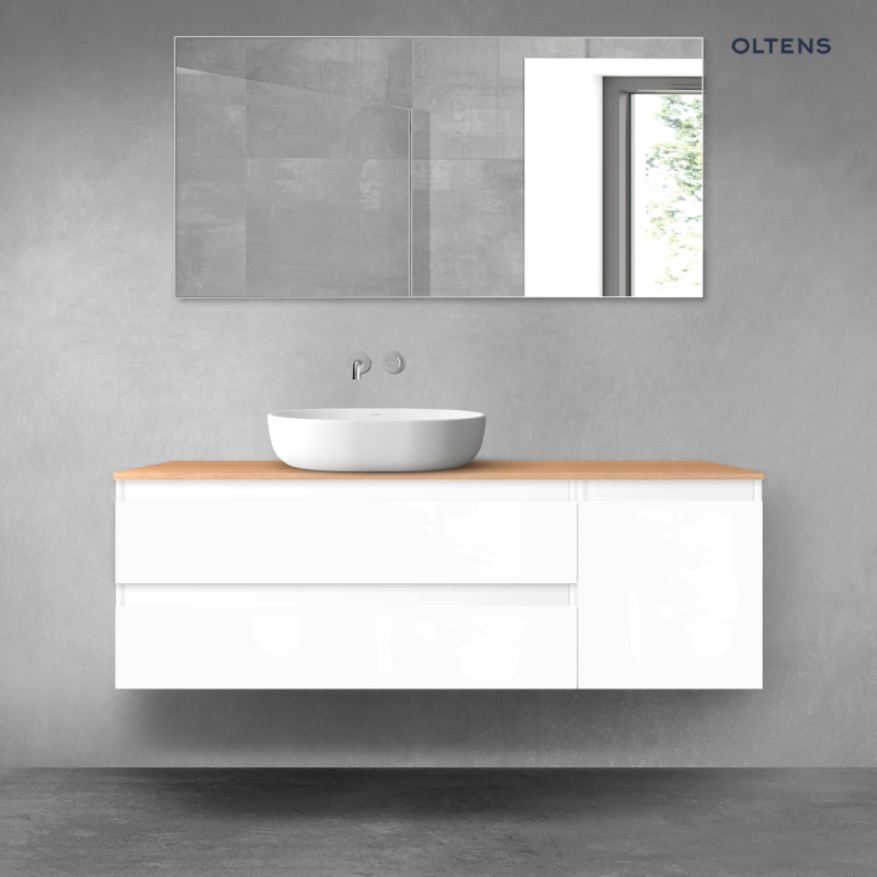 Vernal zestaw mebli łazienkowych 140 cm z blatem biały połysk/dąb OLTENS 68264000