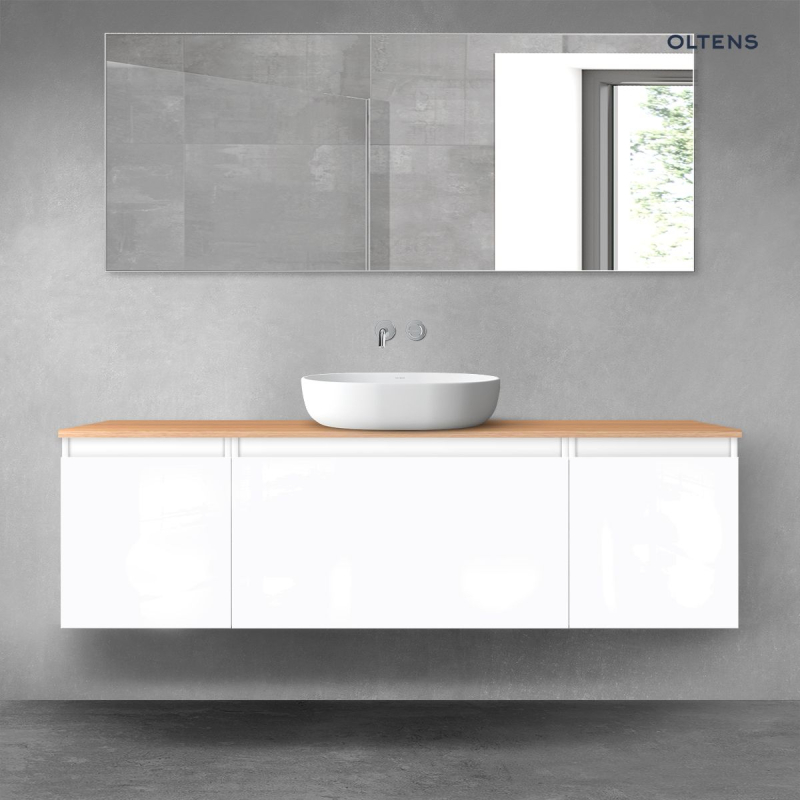 Vernal zestaw mebli łazienkowych 160 cm z blatem biały połysk/dąb OLTENS 68446000