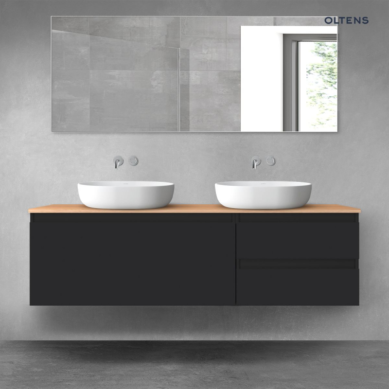 Vernal zestaw mebli łazienkowych 160 cm z blatem czarny mat/dąb OLTENS 68440300