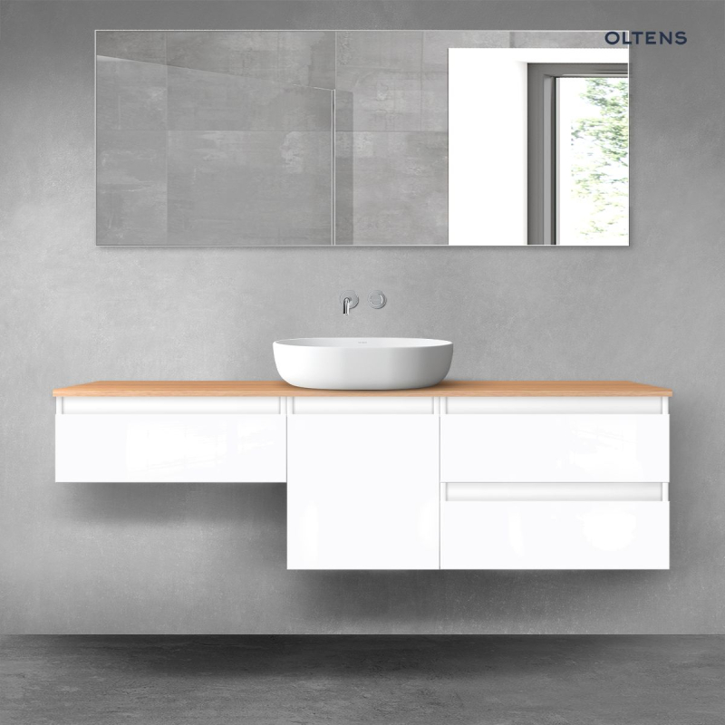Vernal zestaw mebli łazienkowych 160 cm z blatem biały połysk/dąb OLTENS 68426000