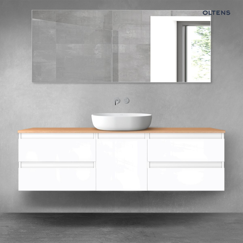 Vernal zestaw mebli łazienkowych 160 cm z blatem biały połysk/dąb OLTENS 68403000