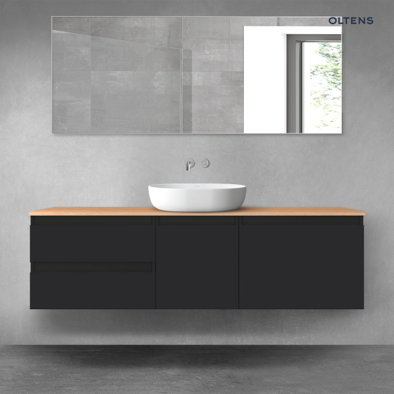 Vernal zestaw mebli łazienkowych 160 cm z blatem czarny mat/dąb OLTENS 68411300