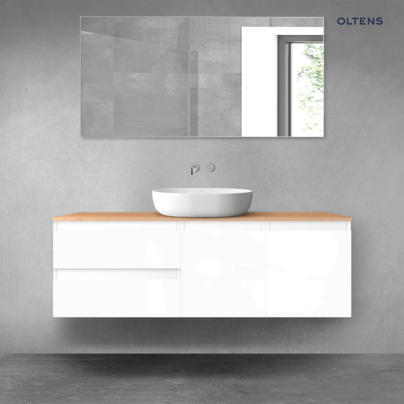 Vernal zestaw mebli łazienkowych 140 cm z blatem biały połysk/dąb OLTENS 68274000