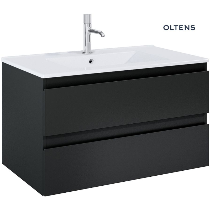 Vernal szafka 80 cm podumywalkowa wisząca z umywalką czarny mat/biały połysk OLTENS 68462300