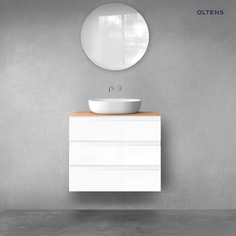Vernal zestaw mebli łazienkowych 80 cm z blatem biały połysk/dąb OLTENS 68458000