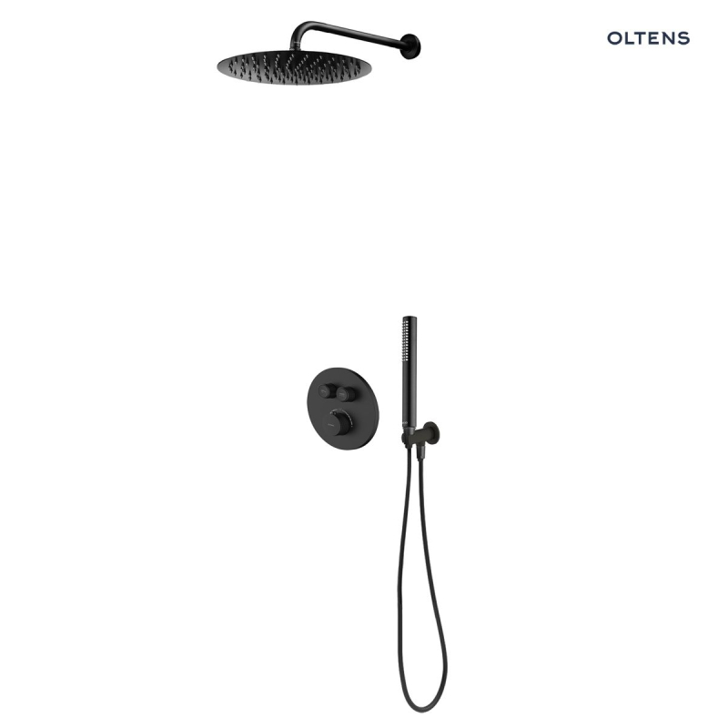 Zestaw Onega bateria podtynkowa z deszczownicą 30 cm Vindel i kompletem prysznicowym Ume czarny mat OLTENS 36617300