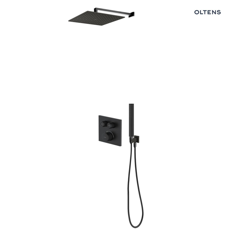 Zestaw Onega (S) bateria podtynkowa z deszczownicą 22 cm Atran (S) i kompletem prysznicowym Sog czarny mat OLTENS 36624300