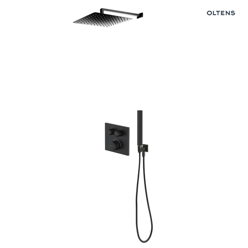 Zestaw Onega (S) bateria podtynkowa z deszczownicą 30 cm Vindel (S) i kompletem prysznicowym Sog czarny mat OLTENS 36621300