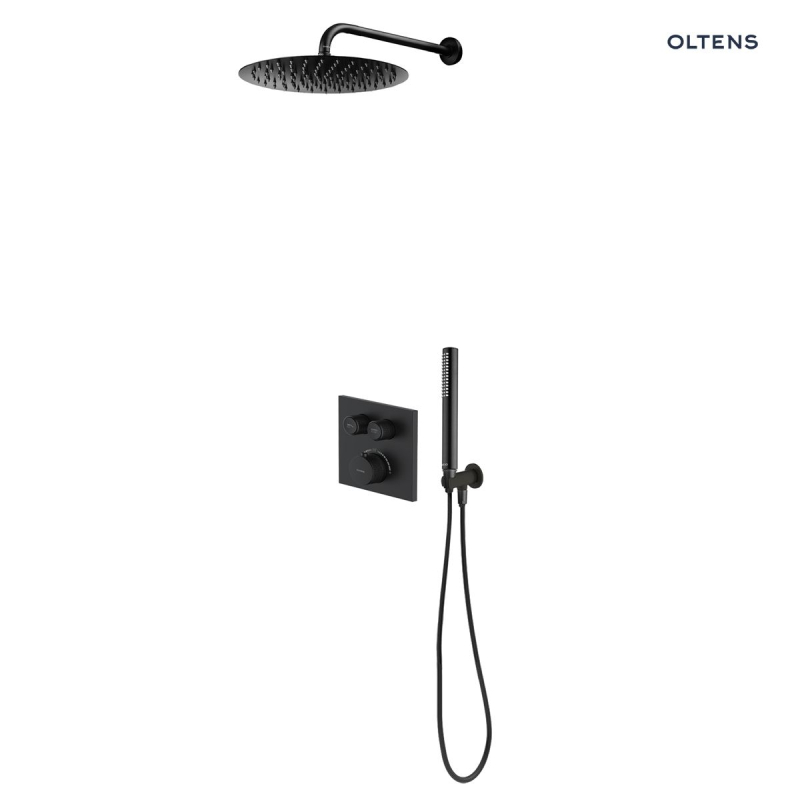 Zestaw Onega (S) bateria podtynkowa z deszczownicą 30 cm Vindel i kompletem prysznicowym Ume czarny mat OLTENS 36620300
