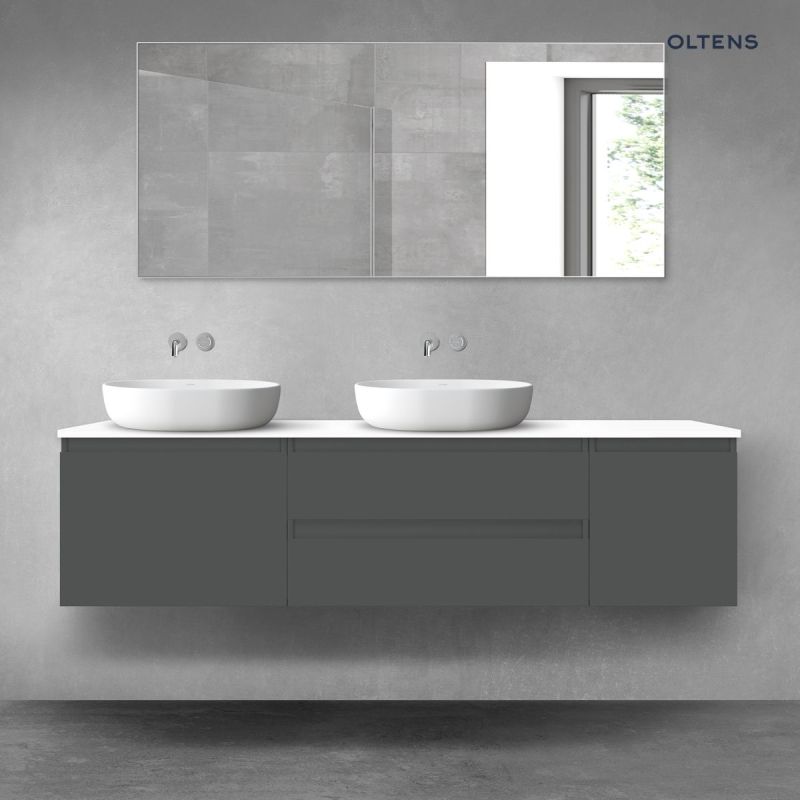 Vernal zestaw mebli łazienkowych 180 cm z blatem grafit mat/biały połysk OLTENS 68533400