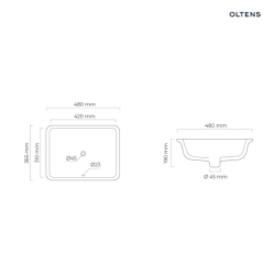 Drammen umywalka 48x36,5 cm podblatowa z powłoką SmartClean prostokątna biała OLTENS 40606000